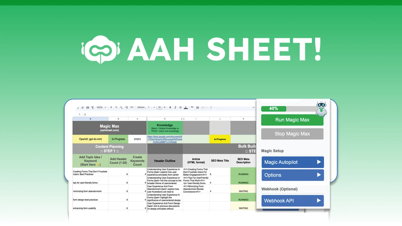 AahSheet - Automate SEO Content with AI for Scalable Results