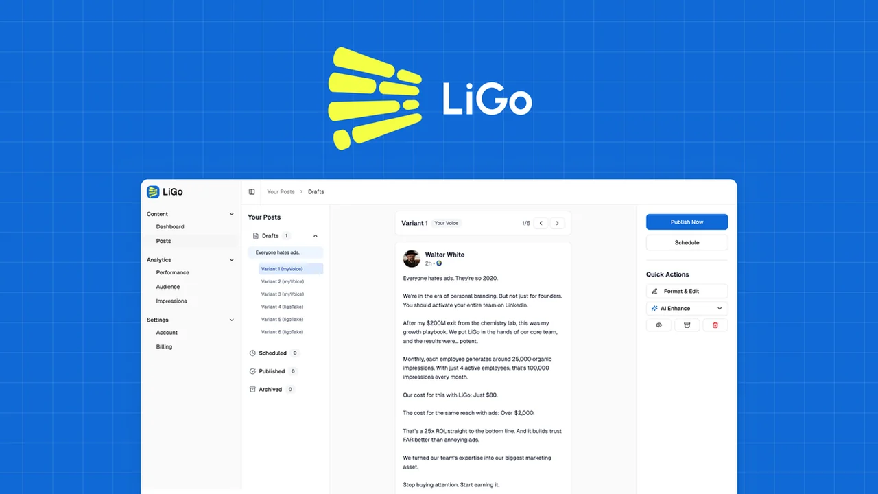 LiGo - AI-Powered LinkedIn Content Generator for Authentic Engagement