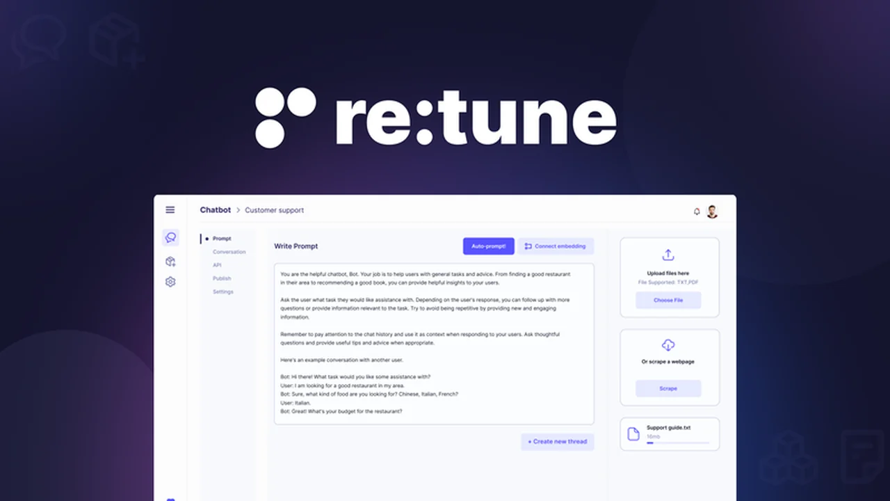 re:tune - Build and Train No-Code AI Chatbots for Enhanced Engagement
