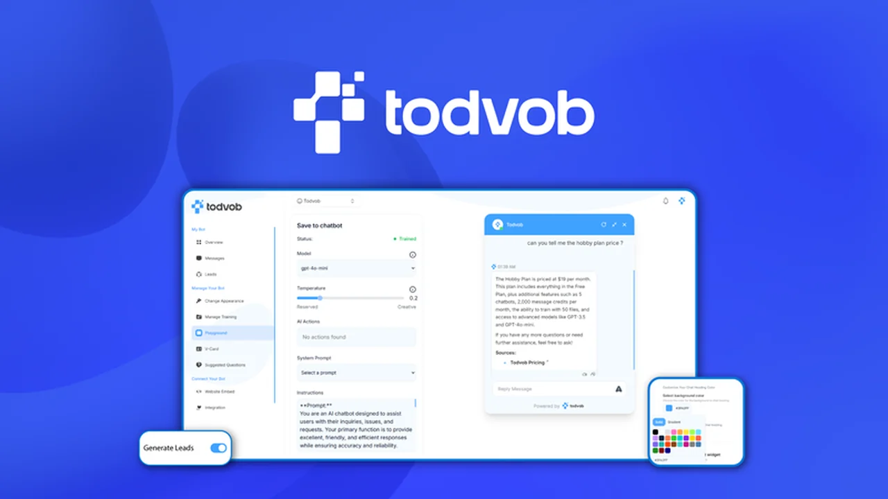Todvob Review: Effortless AI Chatbot Creation for Support & Sales