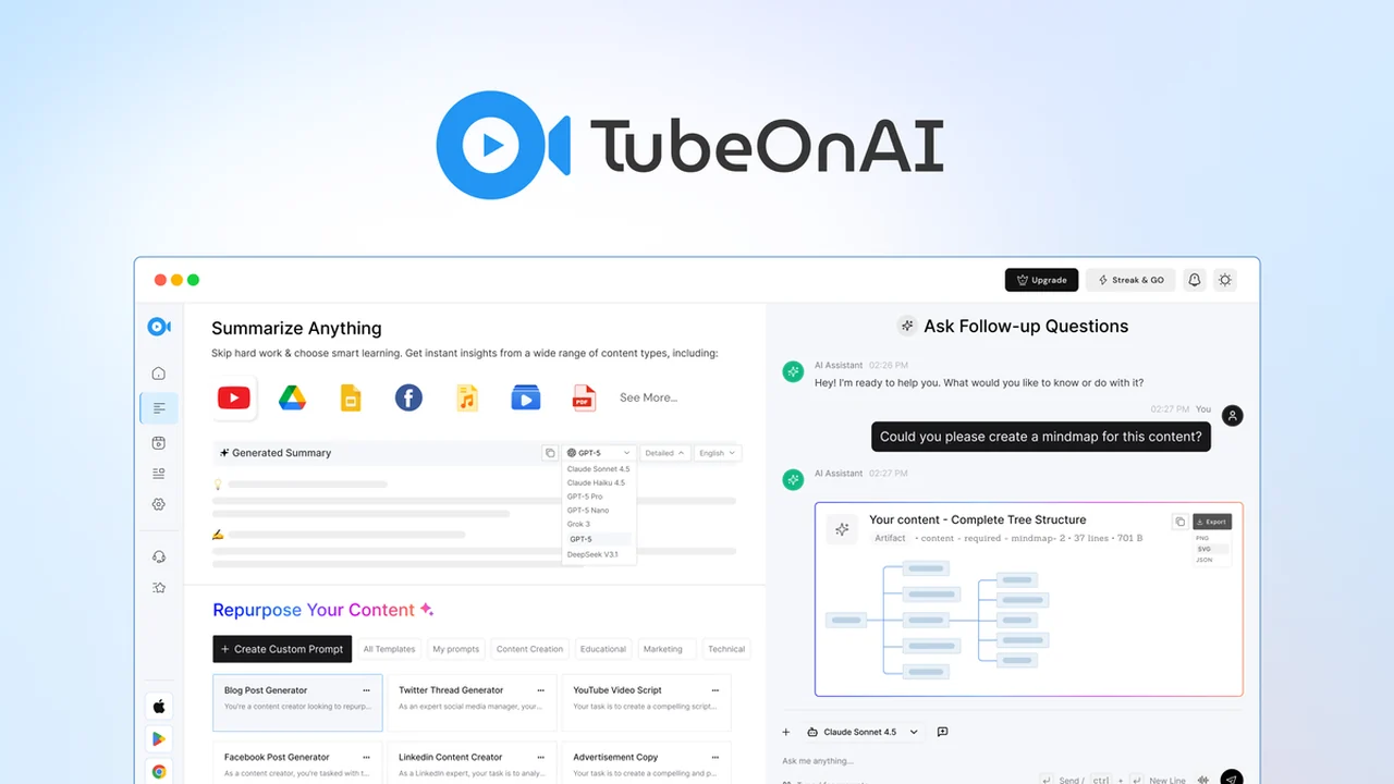 TubeOnAI - Repurpose Content with AI Summaries: A Deep Dive