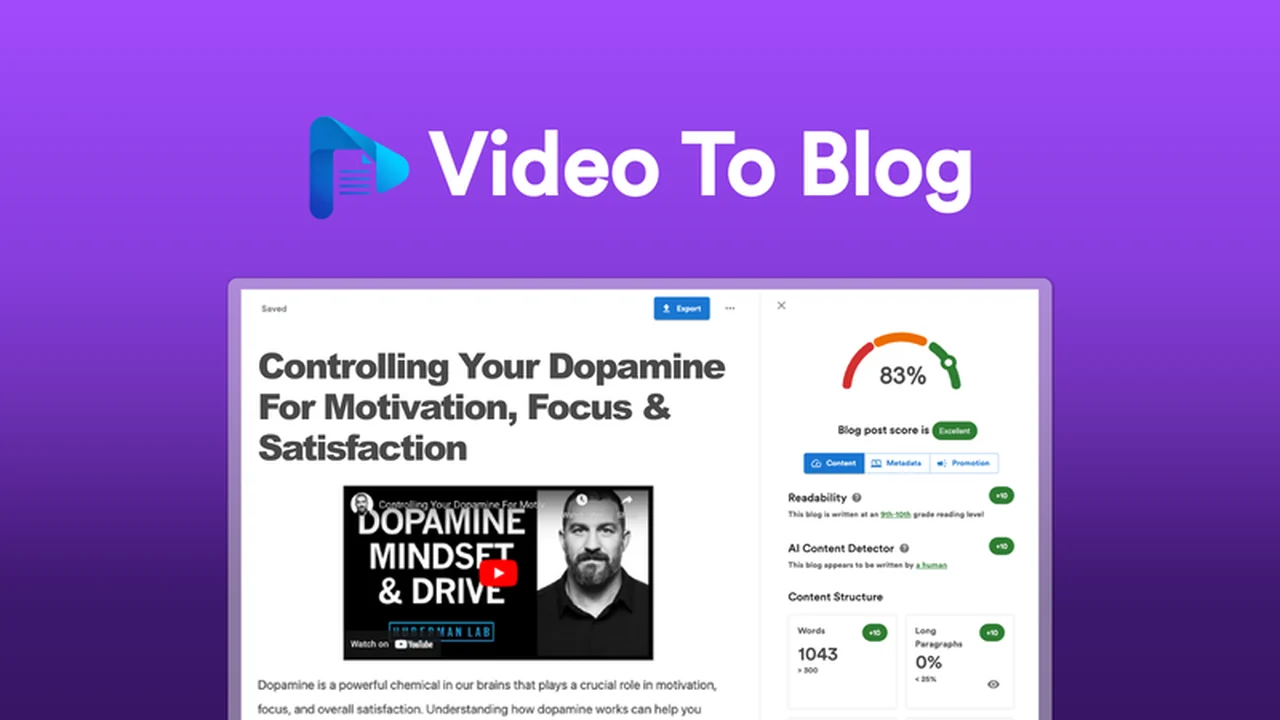 Video To Blog - Effortlessly Convert Videos into SEO-Optimized Articles